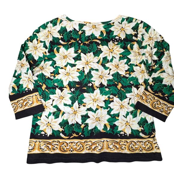 Collections Etc Christmas Holiday White Poinsettia Top Womens Large Sequin Shine - Picture 12 of 12